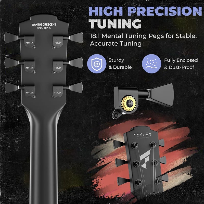 Fesley 39" LP Electric Guitar Kit: Full Size Solid Body Electric Guitars for Beginners with Humbucker Pickups,Poplar Body,Mahogany Neck,22 Frets,6 String Guitar with Gig Bag, FLP400,Matte,US Flag - Image 3